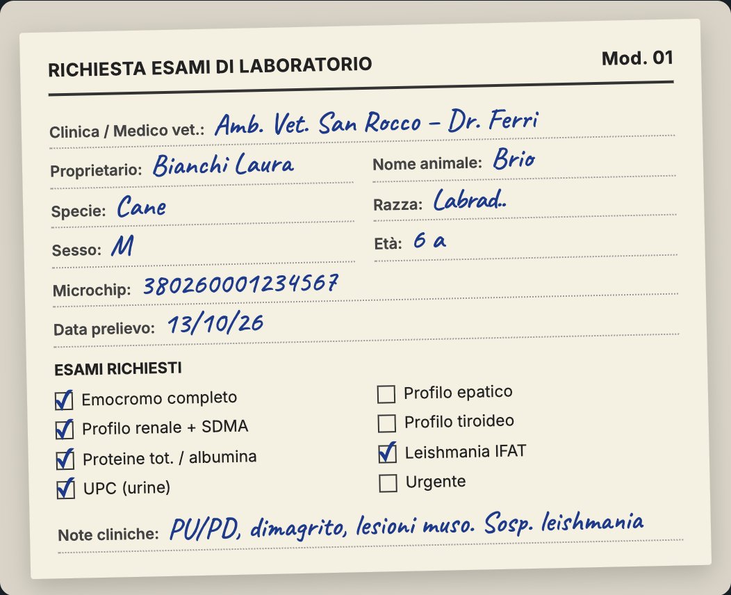 Modulo di richiesta compilato a mano